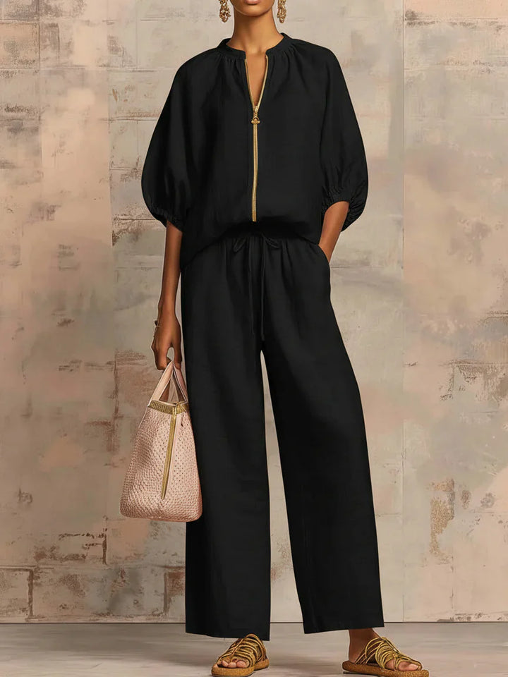 Alba | Ensemble de deux pièces : Chemise décontractée et pantalon à jambe large