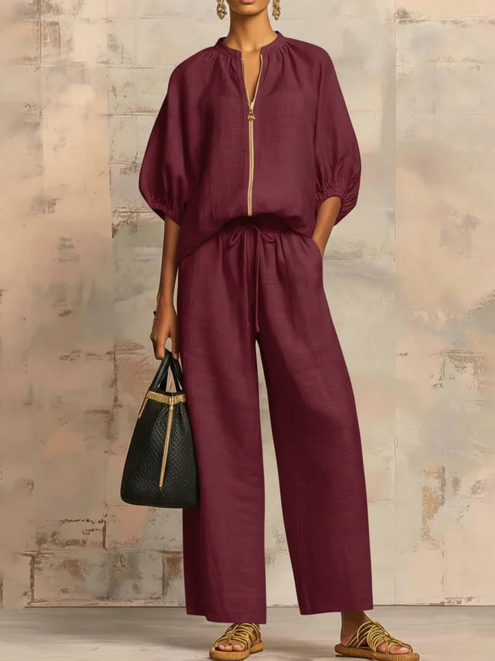 Alba | Ensemble de deux pièces : Chemise décontractée et pantalon à jambe large