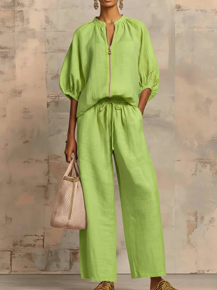 Alba | Ensemble de deux pièces : Chemise décontractée et pantalon à jambe large