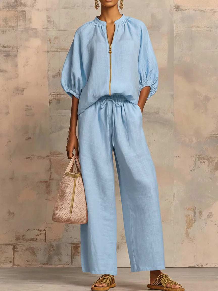 Alba | Ensemble de deux pièces : Chemise décontractée et pantalon à jambe large