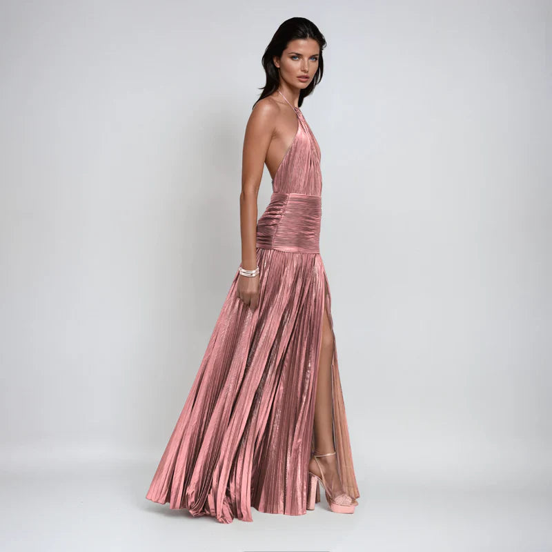 Emma | Robe Halter Ouverte dans le Dos Métallique