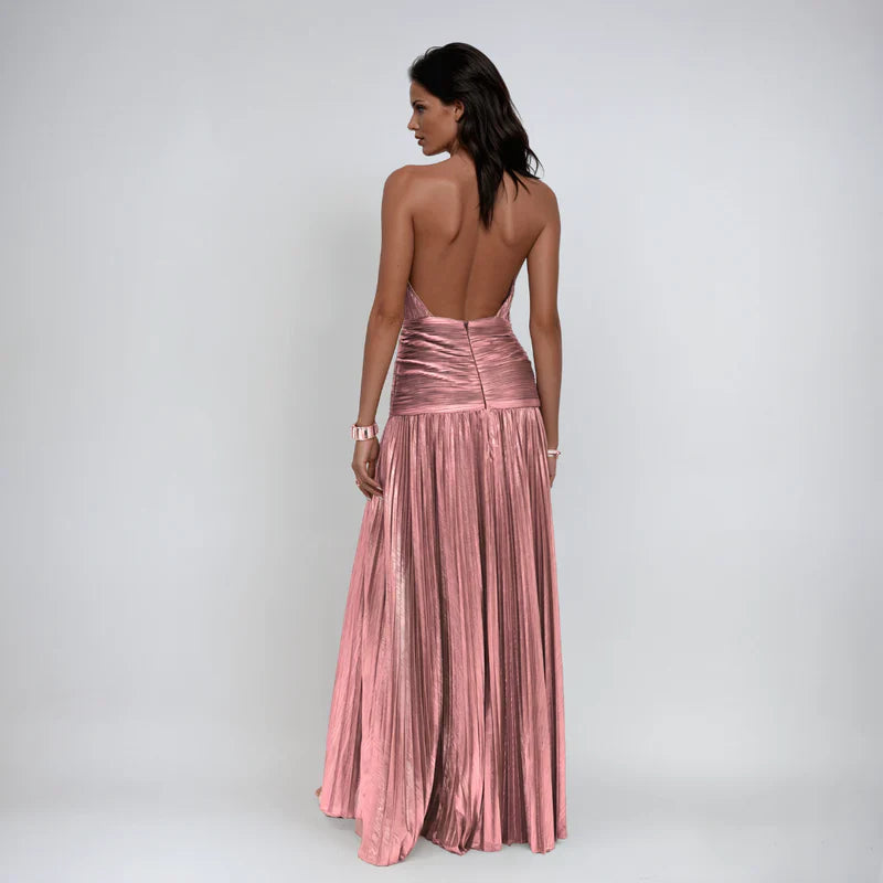 Emma | Robe Halter Ouverte dans le Dos Métallique