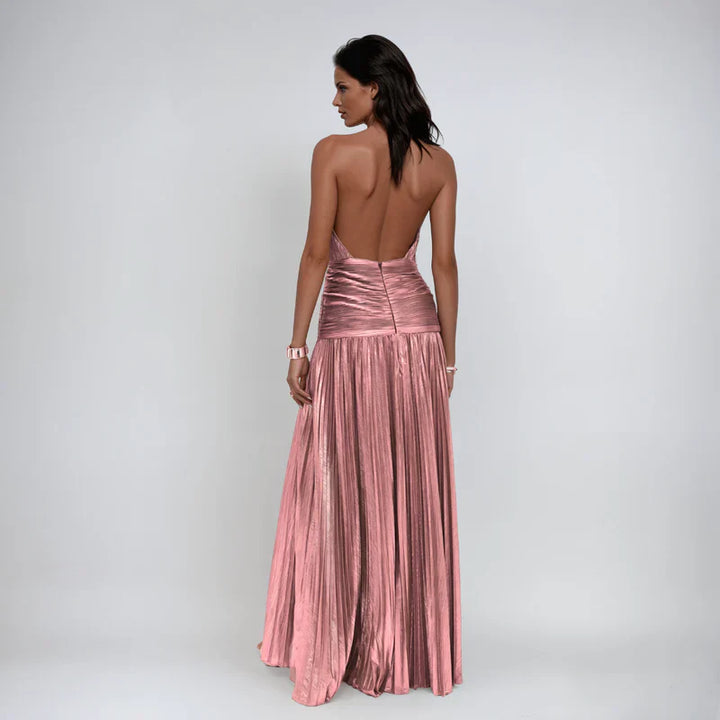 Emma | Robe Halter Ouverte dans le Dos Métallique